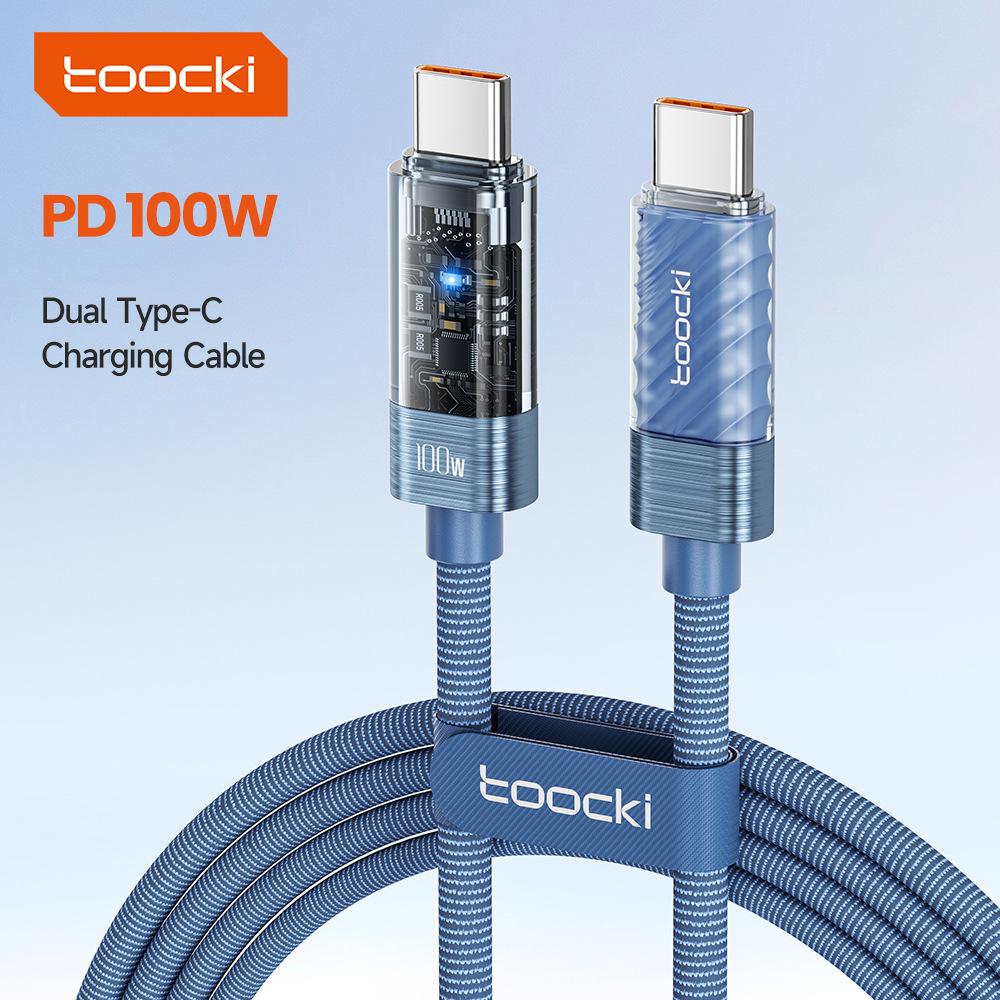 Toocki PD 100W Auto Power Off USB Cable 5A Fast Charging Transparent Type C To Type C Cable For iPhone 15 16 17 Xiaomi Samsung S23