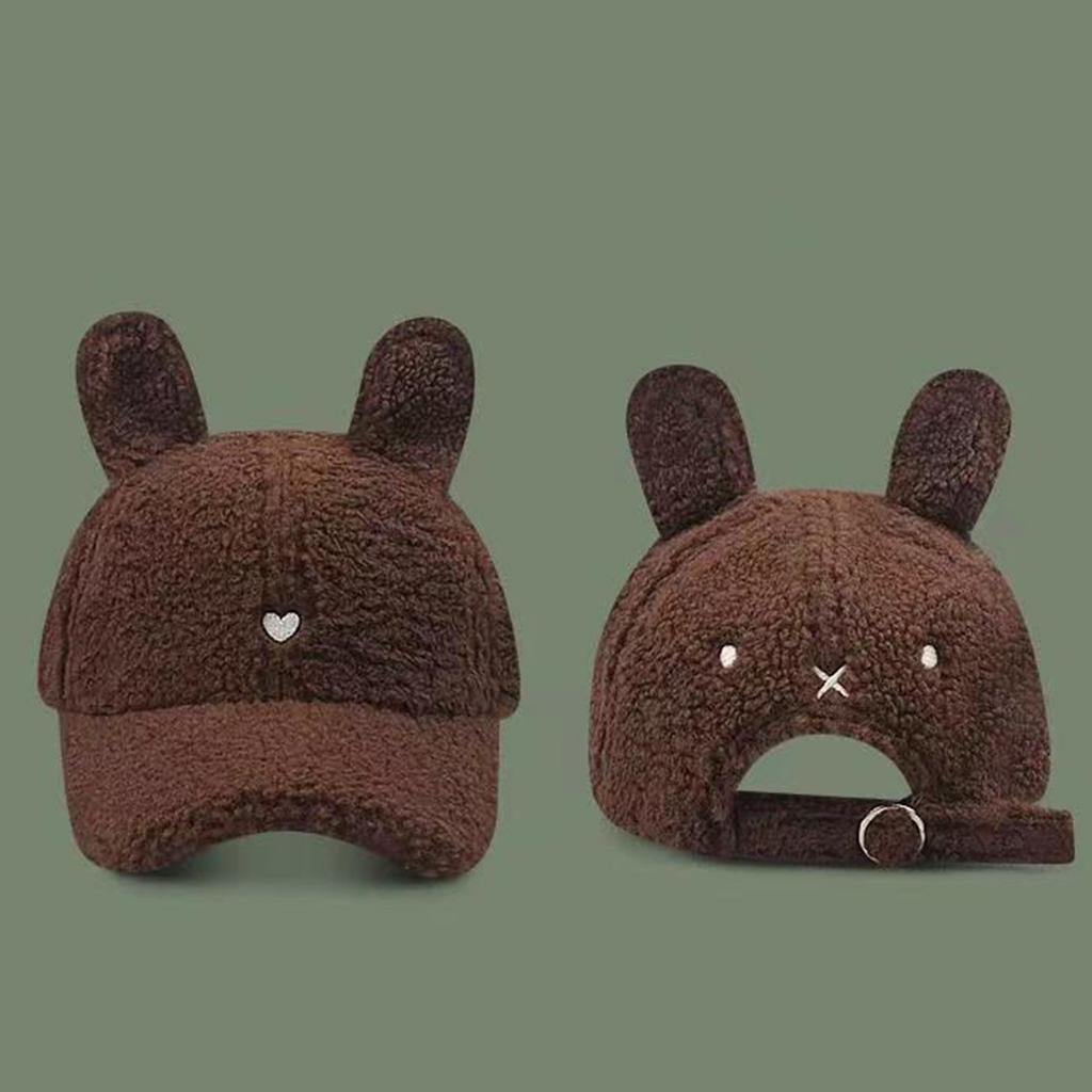 Rabbit Ear Plush Baseball Cap for Teens Girl Autumn Winter Berber Fleece Baseball Hat Fashionable Peaked Hat for Women