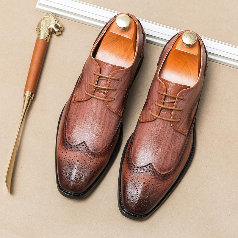 

Мода Британия Мода Мужские Заостренные Искусственная Кожа Черный Коричневый Повседневные Платье Выпускной Бал Броги Обувь Мужская Формальная Свадебная Оксфорды Обувь 38