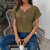 JPNTKY Women's Fashion Casual Solid Color Print Short Sleeve O-Neck Blouses & Shirts
