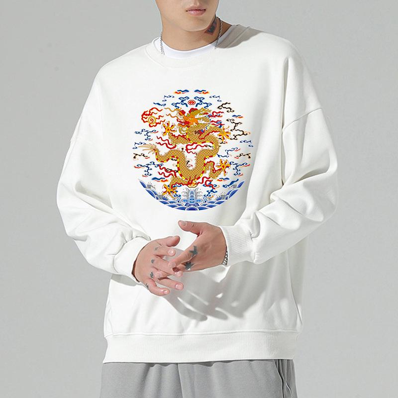 Kaiserlicher Fünfkrallen-Drachen Tuschemalerei Hoodie: Chinesischer Stil Langarm Tiger Muster für Herren