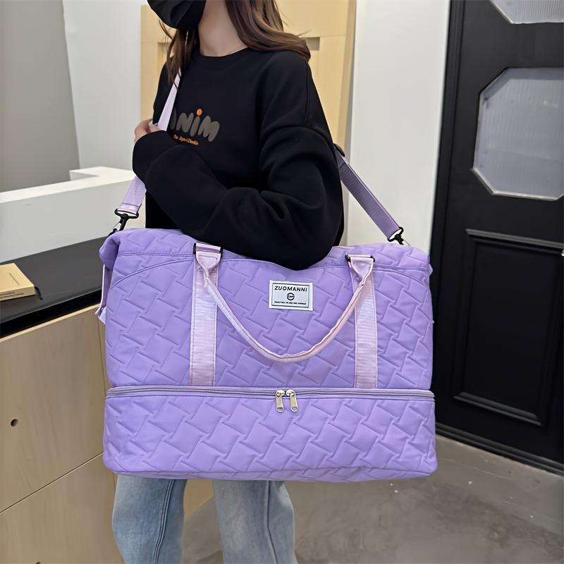 2pcs Set Large Capacity Travel Duffel Bag with Shoe Compartment and Cosmetic Pouch, Casual Nylon Gym Bag, Weekend Overnight Handbag