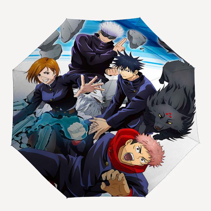 1 Stück Jujutsu Kaisen Anime-Charaktere Regenschirm Automatisches Öffnen/Schließen, Tragbares 3-fach Design, 8-Speichen Eisenrahmen Outdoor-Regenschirm, Perfektes Geschenk für F