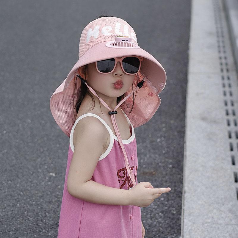 Dziecięcy Kapelusz z Wentylatorem Lato Chłopiec Outdoor Kapelusz Przeciwsłoneczny z Szerokim Rondem Dziewczynka Kapelusz Chroniący Przed Słońcem z Szalem z Pustym Wierzchem Ochrona UV