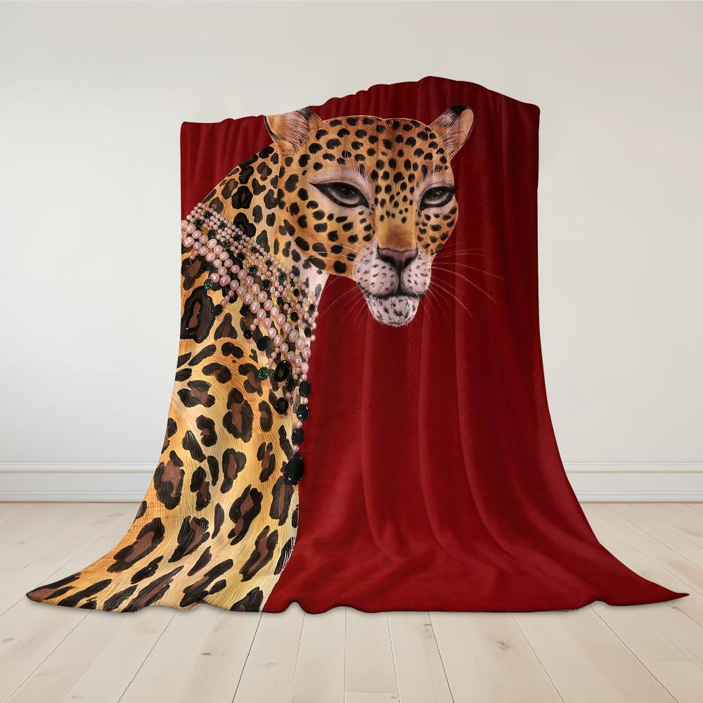Prachtig Luipaard Rood Flanellen Deken Warm Zacht Halloween Kerst Bank Warm Gezellig Decoratief Decor Cadeau Voor Alle Seizoenen