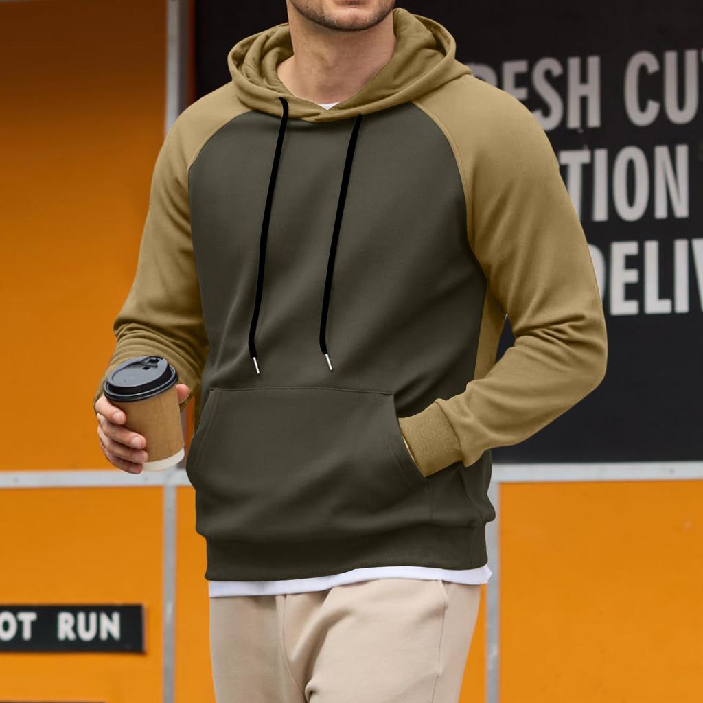 Men's Casual Loose Fit Color Block Hoodie, Long Sleeve Pullover Sweatshirt for Fall and Winter