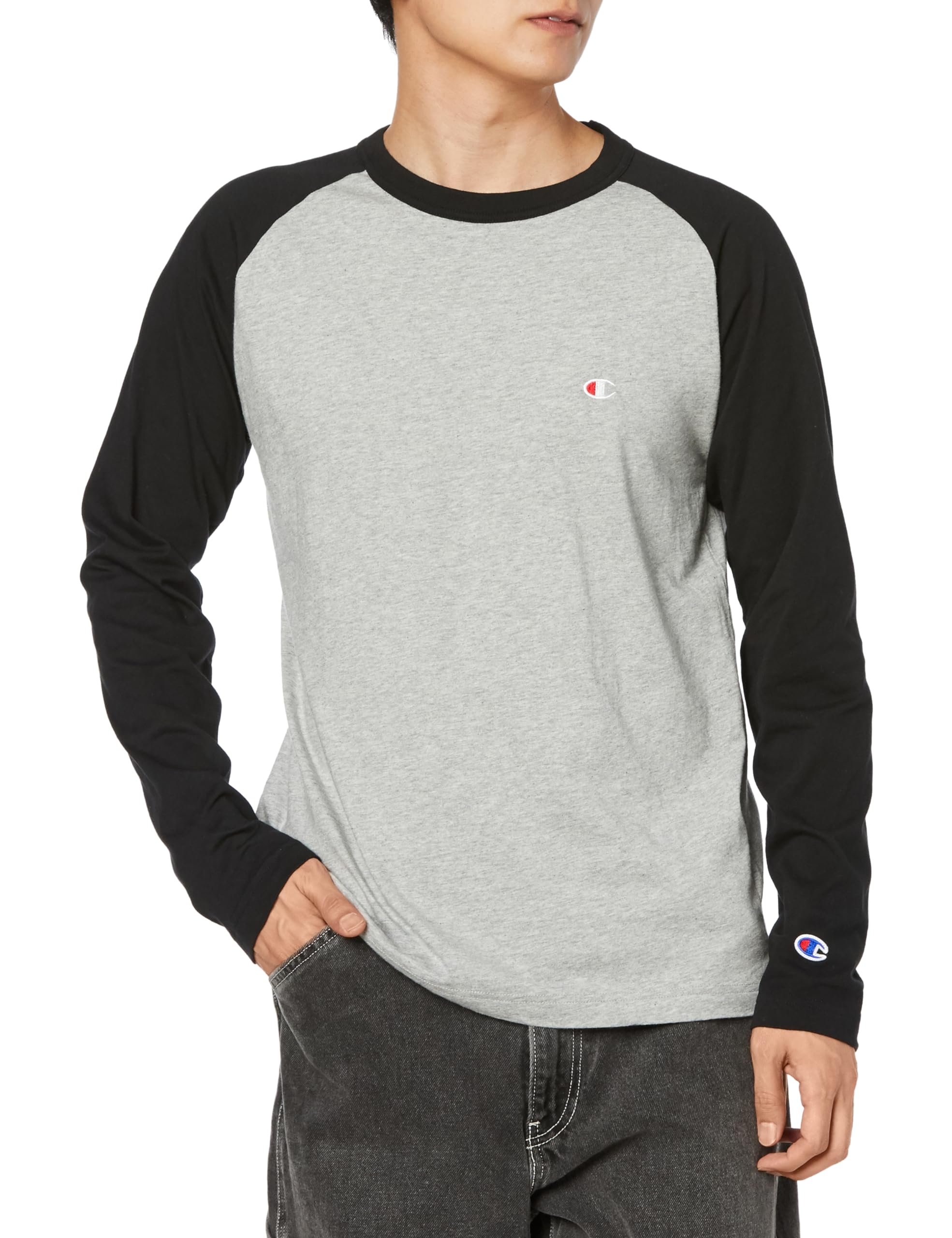 

Champion Long Sleeve Classic Raglan Embroidered T-Shirt, 100% Cotton, Sleeves, One-Point Logo, C3-P402Z-071-L