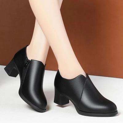 5.5cm Comfortable Deep Mouth Soft Leather Shoes Women's Pumps 2026 Spring Black Block Heels Shoes for Office Mom Dance Model