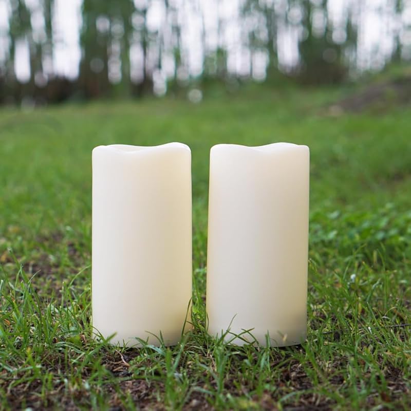 Battery Operated Plastic Flameless LED Pillar Candle with Cycling Timer, Flickering Realistic Electric Light for Indoor Outdoor Bookshelf Wedding