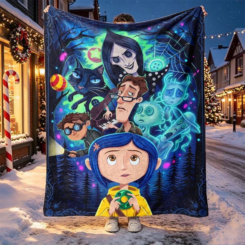 Coraline Pattern Blanket for Home Decoration, Bed, Sofa, Car Travel, Camping, Suitable for All Seasons, Birthday Christmas Gift