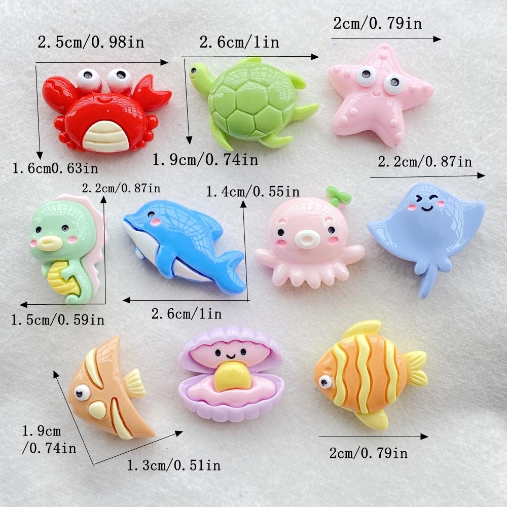 10Pcs New Resin Cartoon Starfish, Crab, Shell, Fish Series Flat Back Cabochons Scrapbooking DIY Jewelry Craft Decoration