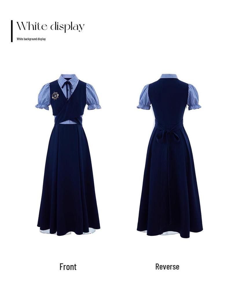 Vestito Primaverile a Finta Due Pezzi con Pizzo e Fiocco Dolce in Stile Coreano per Ragazze Energiche