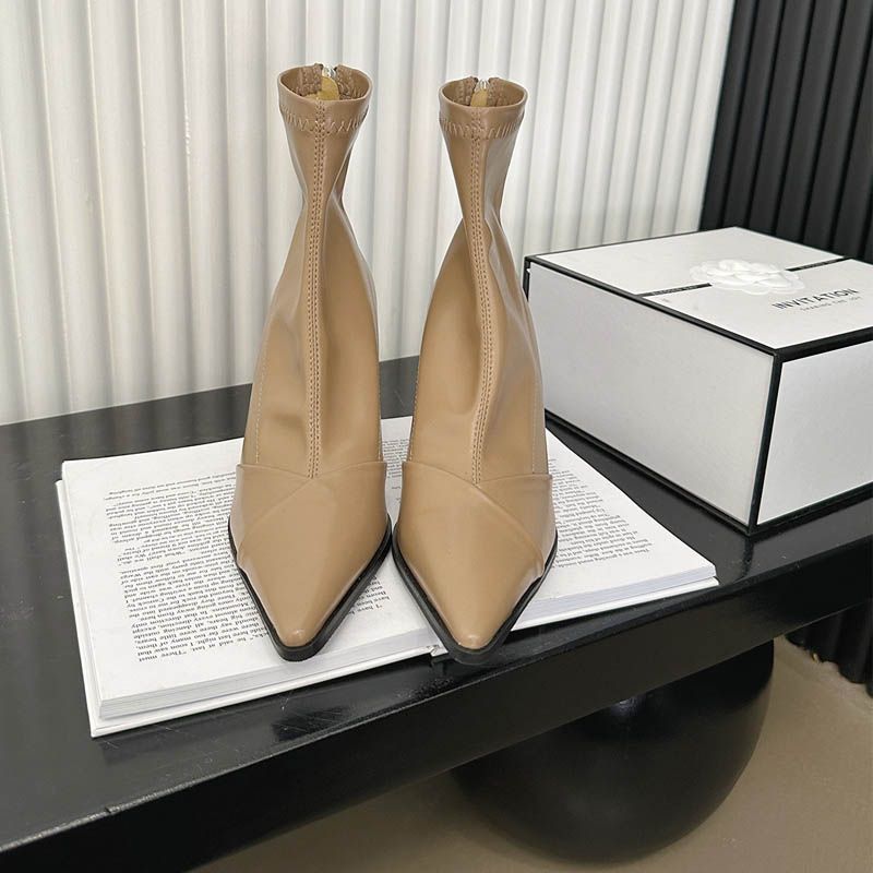 Pointed French temperament high heel thin boots thin heel short boots women's 2025 new small bare boots spring and autumn single boots