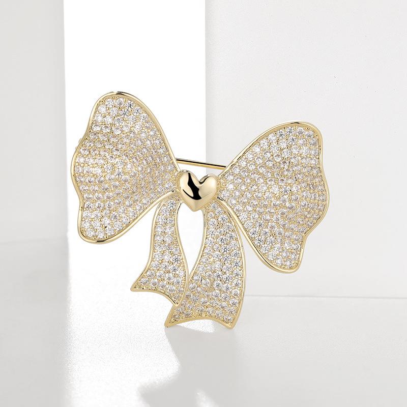 Bo Xin Yun Elegant Korean Zirconia Bow Brooch - High-end Cardigan Accessory Gift