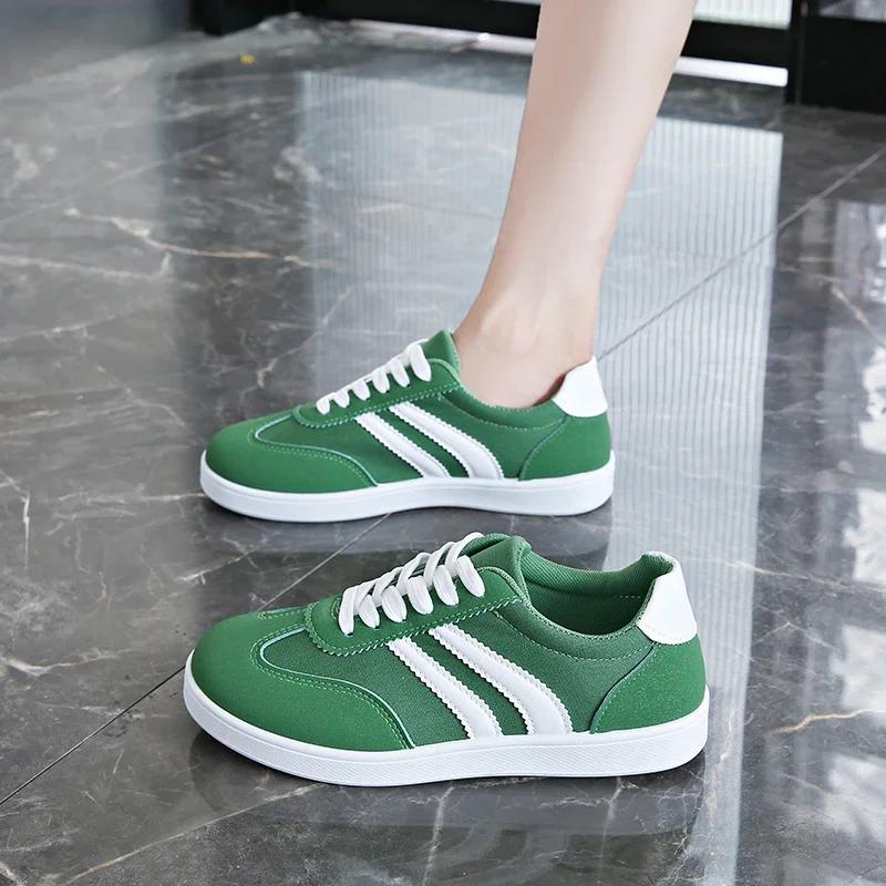 Fashion Women's Fashion White Striped Breathable Sneakers Lightweight Non Slip Sports Shoes for Women Green Lace Up Casual Sneakers