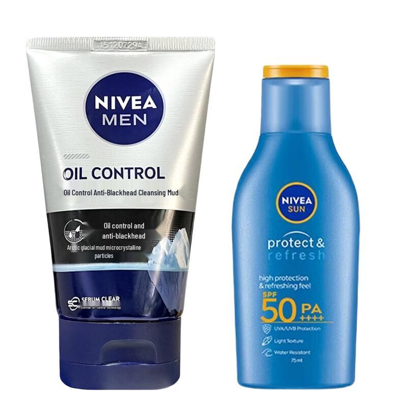 NIVEA Men Набор для ухода за лицом: Очищающее средство для жирной кожи и солнцезащитный крем SPF50