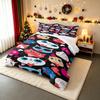 Cute Cartoon Cat Faces with Hearts Bedding set (1 duvet cover, 2 pillowcases, duvet not included), Black and Pink Kittens Art Print
