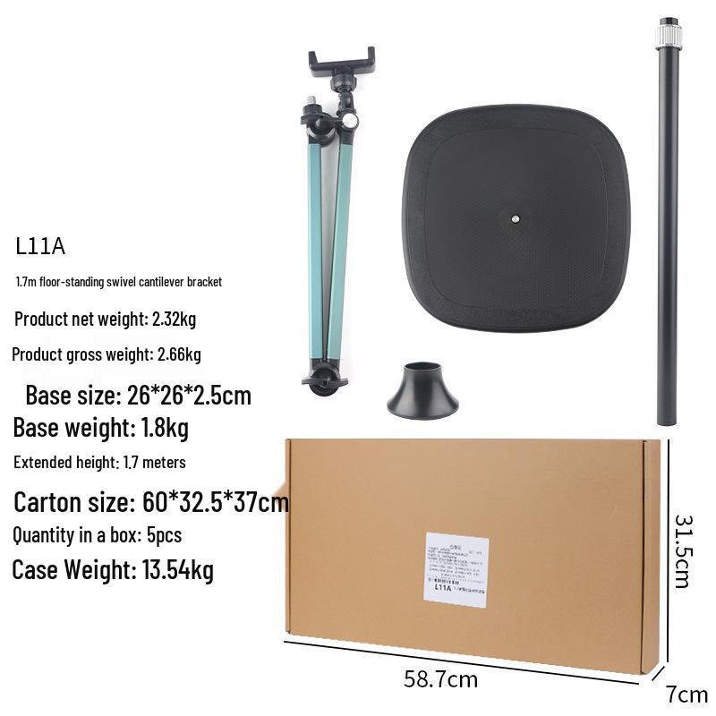 360° Rotating Retractable Floor-Standing Phone Holder for Overhead and Live Broadcasts
