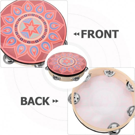 8 Inch Wooden Tambourine - Hand Held Musical Instrument with Stainless Steel Jingles, Multi-Color Design for Dance, Performance, Wedding, and Parties