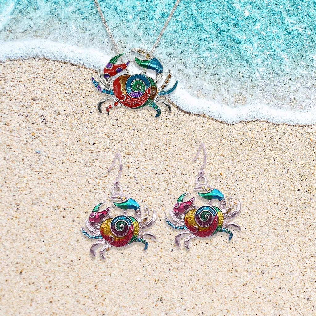 Crab Rainbow Necklaces Earrings Women Jewelry Sets Animal Necklace Pendants