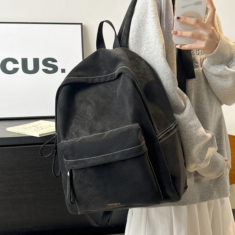 Minimalist Faux Leather Backpack Casual Daily Use Backpack for Women Simple Design Ideal for School Commute Travel and Everyday Outings No Pendant
