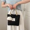 Women Fashion Handbag Canvas Small Bear Tote Bag Hand Lunch Bag Korean Canvas Bag Handbags Cotton Cloth Picnic Travel Bento Bucket Bag