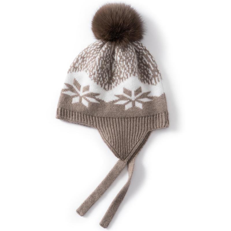 Computer jacquard children's cashmere hat autumn and winter knitted warm ear protection hat for boys and girls and babies cold-proof bag head Lei Fen