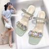 High Heels Sandals Women's Summer 2025 New Fashion Transparent Middle Heel Crystal Shoes Fashion Thick Heel Outer Slippers