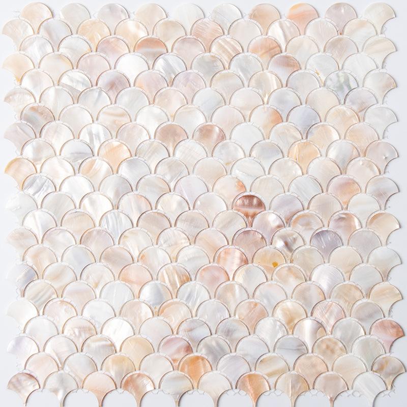 1pc Fish Scale Fan-Shaped Shell Mosaic Wall Sticker Kitchen Bathroom Living Room Porch TV Background Wall Tile Self-Adhesive