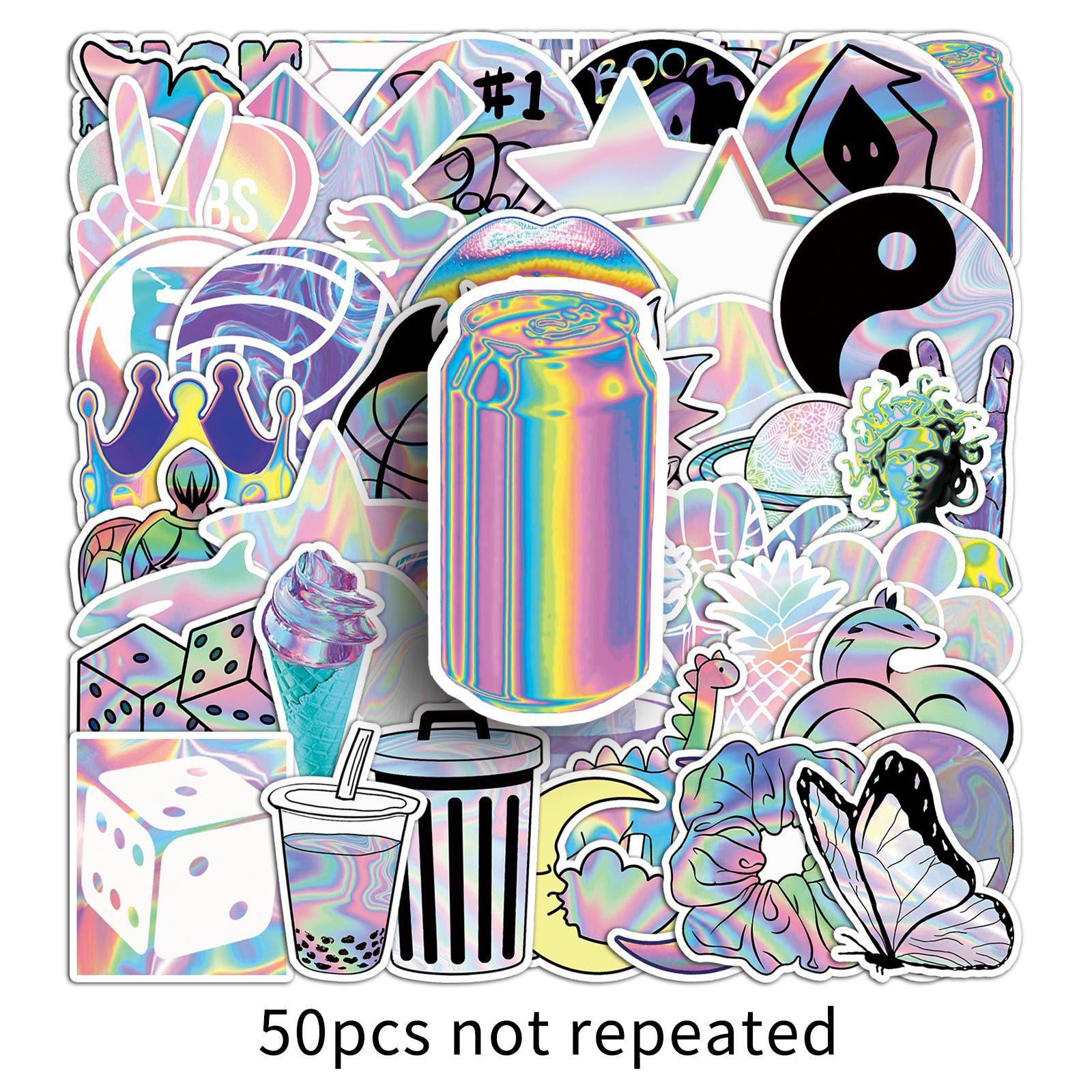 

50 Holographic Laser Doodle Personality Colorful Trend Creative Suitcase Mobile Phone Water Cup Car Stickers
