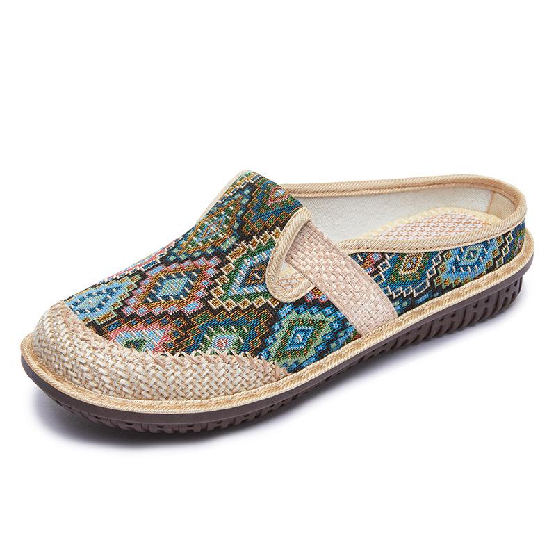 Women's Ethnic Linen Closed-Toe Half Slippers – 2025 New Soft Sole Casual Shoes
