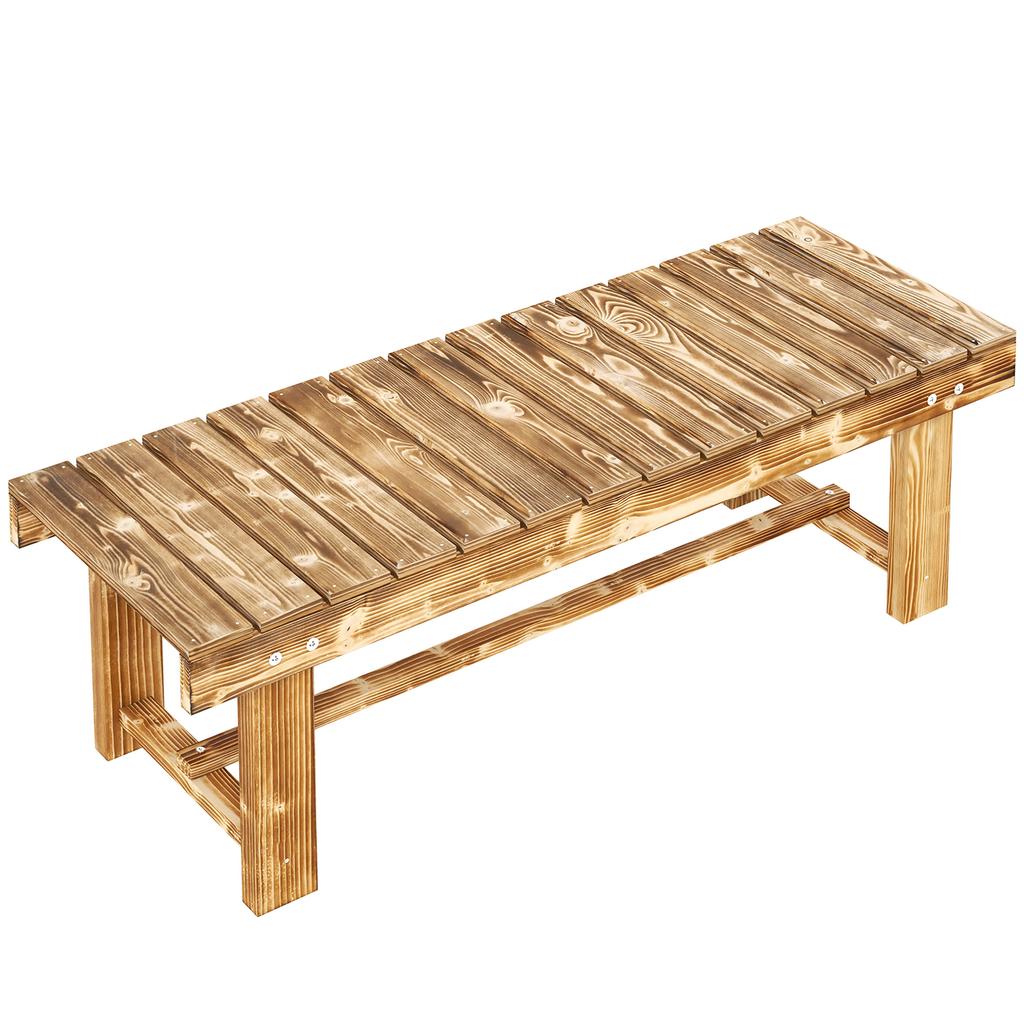 Wooden Garden Bench, 2 Seater Outdoor Bench, Fir Wood Backless Patio Loveseat with Slatted Seat for Park, 110 X 38 X 35 Cm, 1 Piece, Carbonised