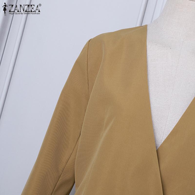 ZANZEA Women Autumn V-Neck Solid Color Long Sleeve Cardigan Suit Jackets