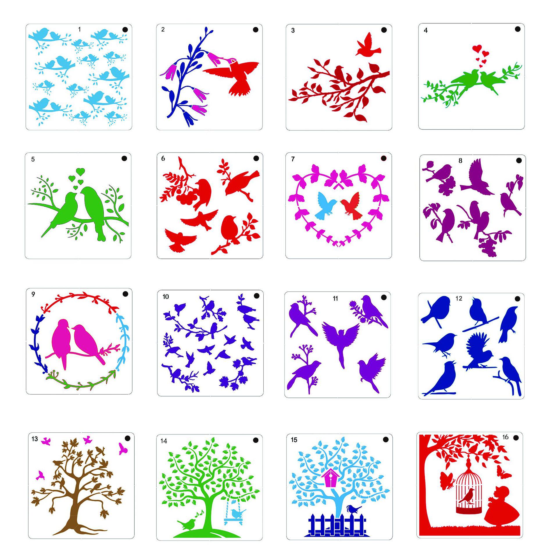 Cross-Border Flying Bird Theme PET Painting Stencil Set for DIY Lace Photo Albums