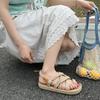 2026 Sommer Neue Koreanische Sandalen Damen Flacher Boden Hanfseil Kreuzgurt Damenschuhe Offene Zehenpartie Lässige Strandsandalen