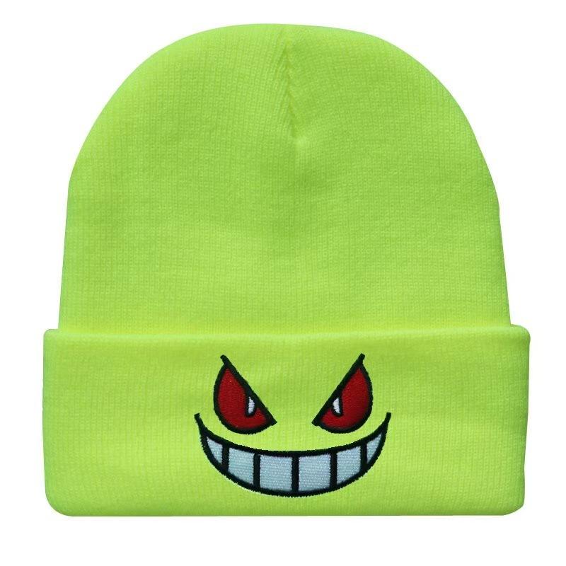 Devil smiley face label wool hat women's autumn and winter warm trend versatile ear protector black knitted hat