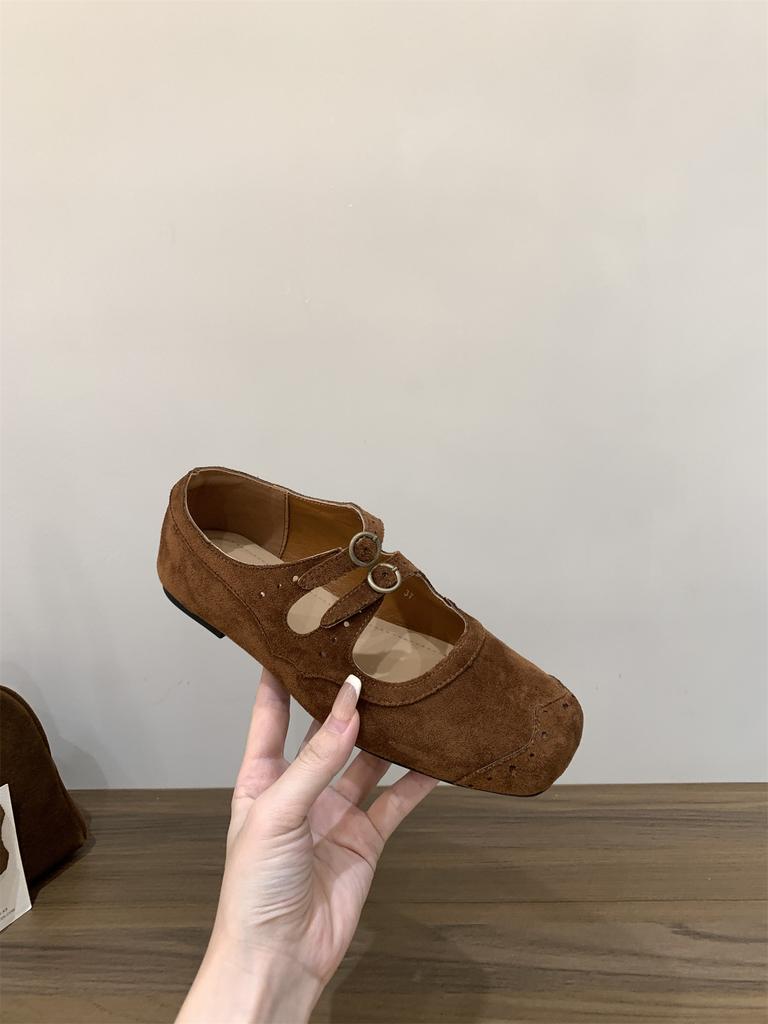 Retro Mary Jane Einzel-Schuhe aus Wildleder mit flachem Boden Damenschuhe 2025 neu Herbst Rock Ballett Abendschuhe