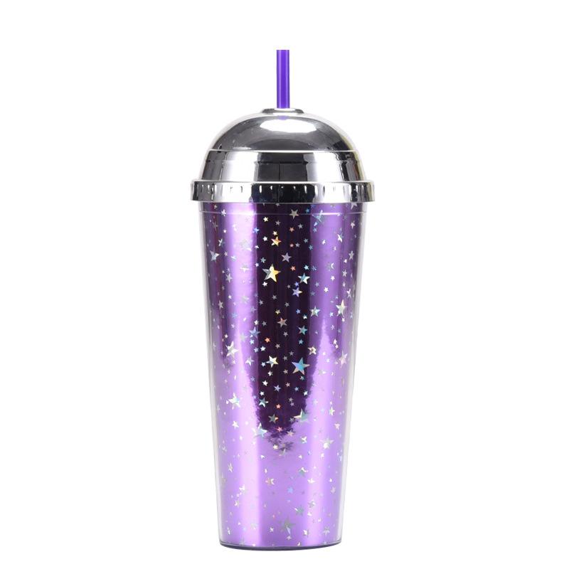 24Oz Straw Cup Leopard Print Magic Semi-Round Cover Water Cup Large Capacity Portable Double Layer Plastic Cup