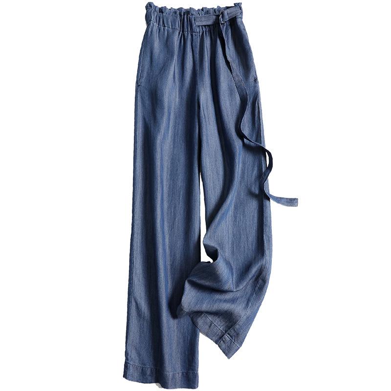 2026 Japanese Slimming Tencel Wide-Leg High Waist Loose Denim Pants S синий