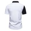 Men's Asymmetric Color Block Short Sleeve Button Down Shirt Black White Breathable Casual Business Tops