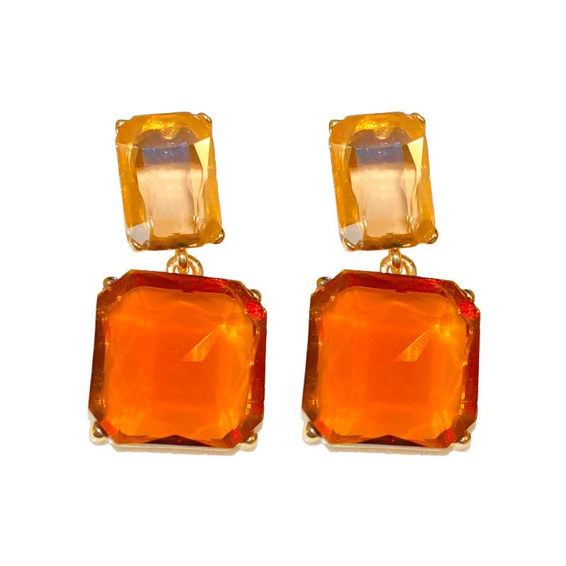 Retro Crystal Rhinestone Square Geometric Earrings - European American Style, High-Class Temperament Jewelry for Women