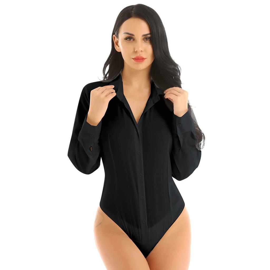 Women Bodysuit Shirt Bottoming Shirt Office Wear One-Piece Bodysuit Easy Care Work Bodysuit Shirt
