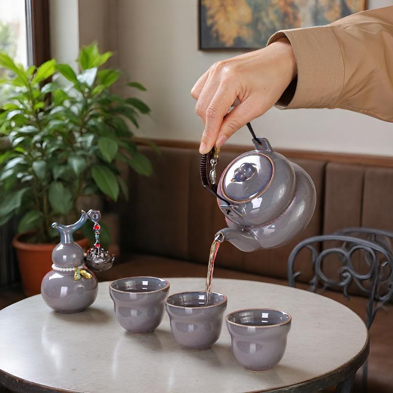 Fu Lu Ceramic Tea Set: Kung Fu Style Chinese Tea Brewing Gift Box for Incense Ceremony & Housewarming