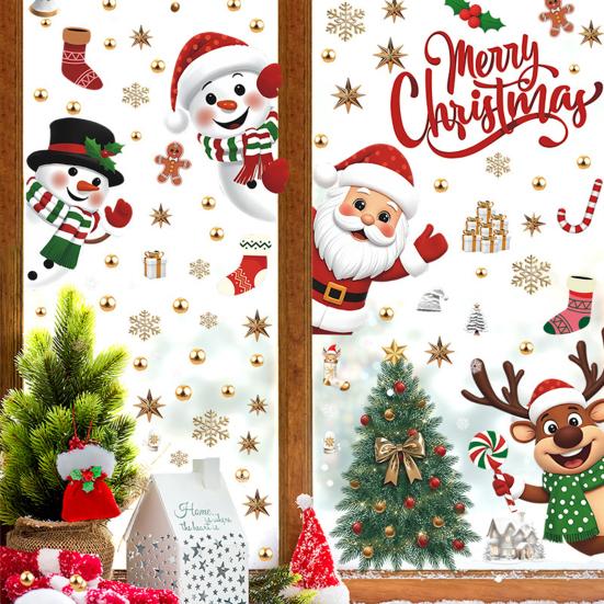 1 Set Christmas Magnetic Window Stickers Set Santa Snowman Reindeer Double-Sided Waterproof Decals Festive Decor