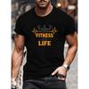 European Sizes "FITNESS IS LIFE" Fitness-Themed Print Men'S T-Shirt | Casual, All-Season, Crew Neck, Regular Fit, Medium Stretch Fabric, Short Sleeves