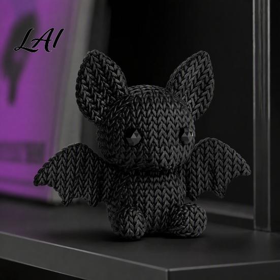 3D Printed Bat Statue Figurine with Knitted Texture Cartoon Halloween Decoration Ornaments Cute Animal for Desk Shelf Display And Home Decor Office