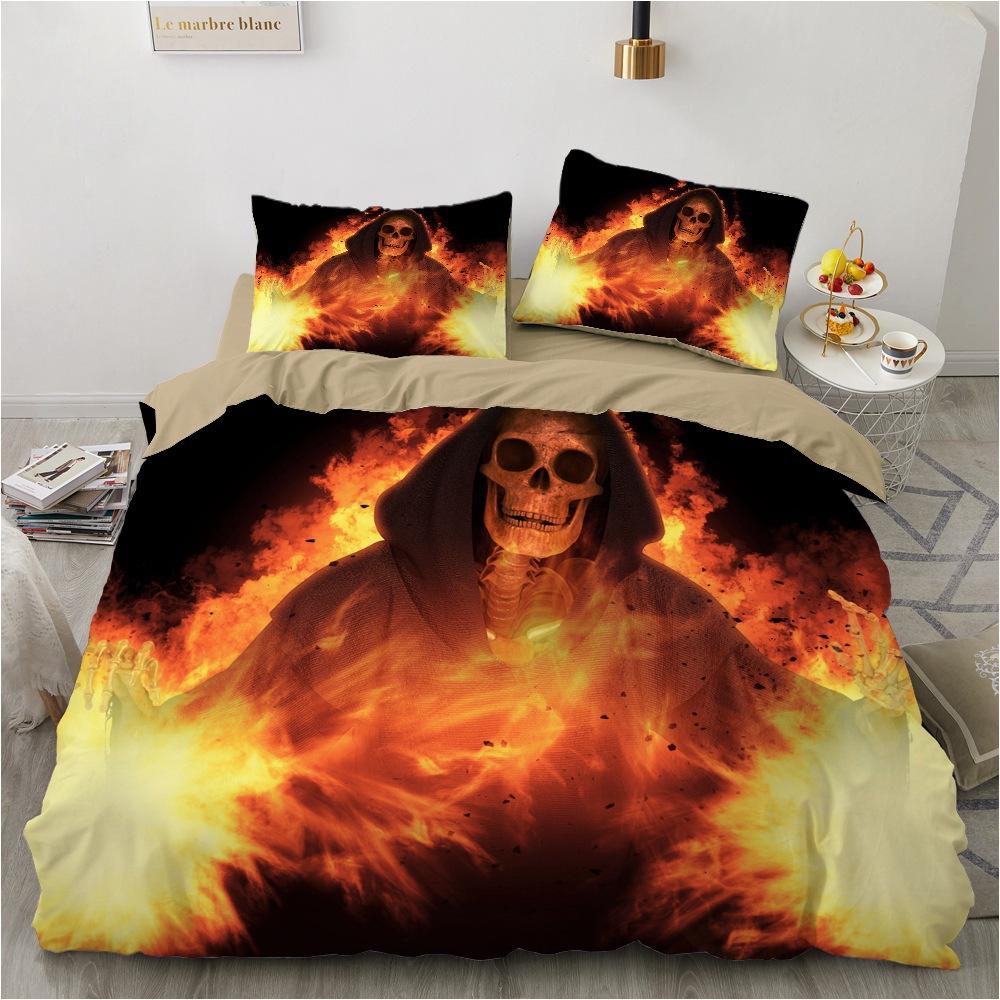 3D Terrifying Skull Bedding Set Halloween Down Duvet Cover Pillowcase 2/3pcs Luxury Home Textile Kid Men's Gift