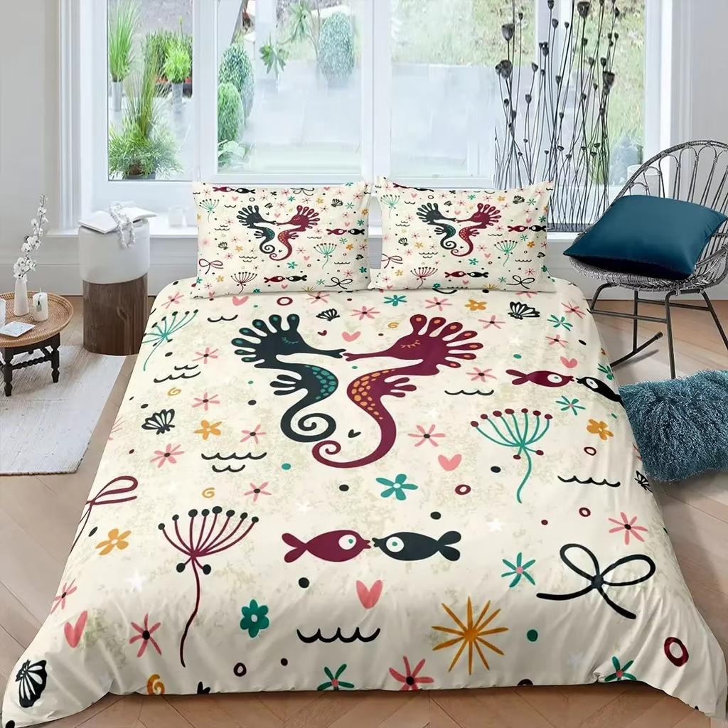 Cartoon Seahorse Down Comforter Set Bedding Set 3-piece Duvet Cover Set