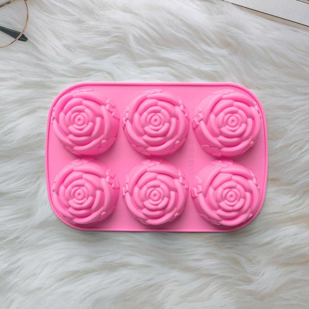 6 Löcher Rose Blume Handgemachte Seife Kerze Silikonform Herzform DIY Kuchen Schokolade Backwerkzeuge Eiswürfelform