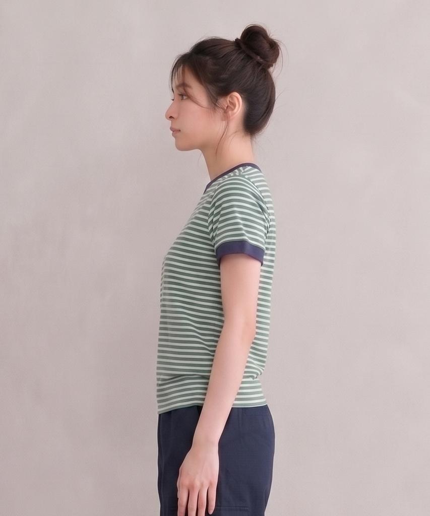 ADERNM Slub Stripe Ringer Crop T Green